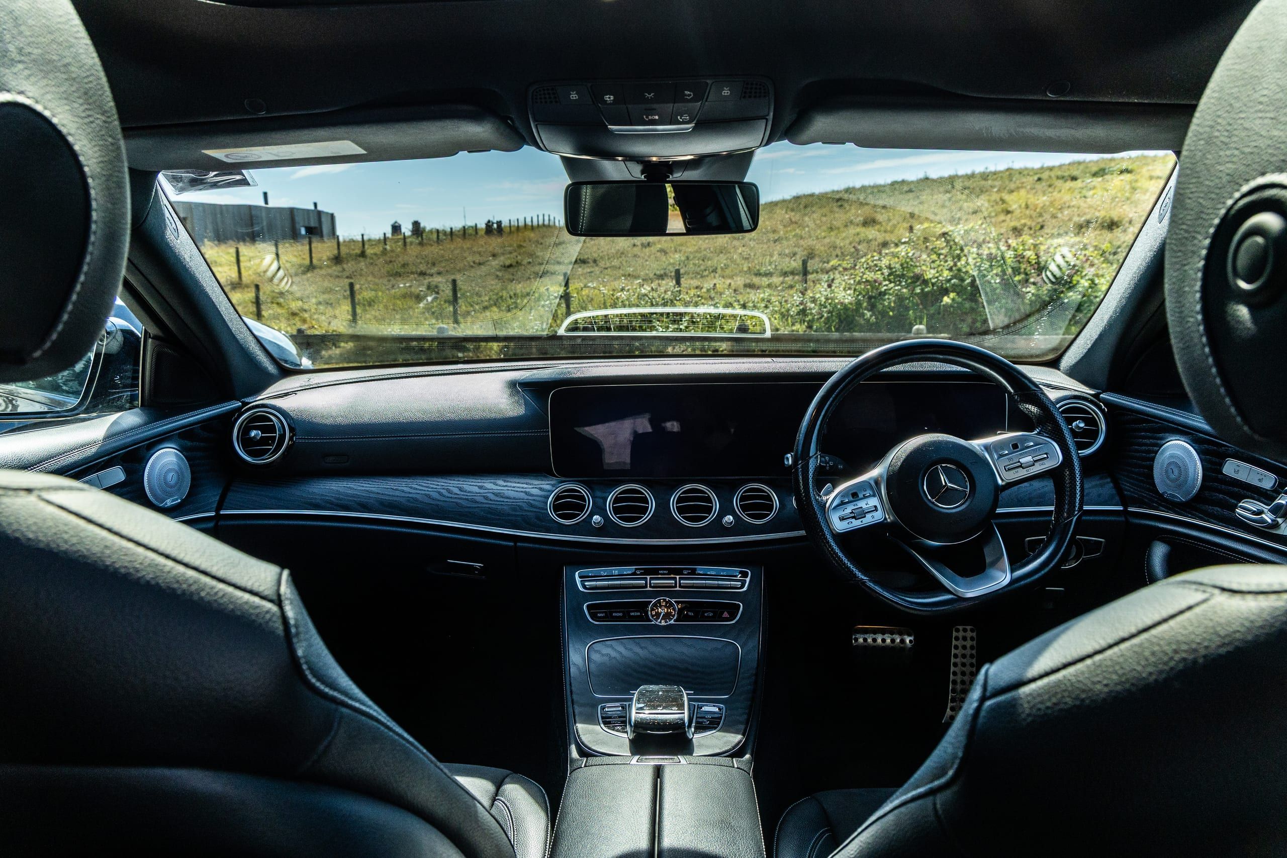 Driver's view inside a Mercedes-Benz E-Class
